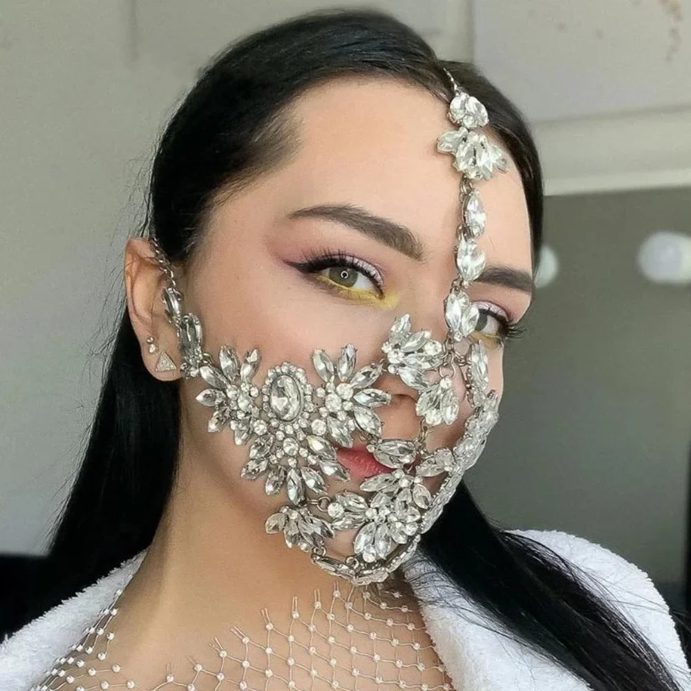 Crystal Face Mask Masquerade Full Face Jewelry Halloween Accessories Rhinestone - Picture 3 of 6